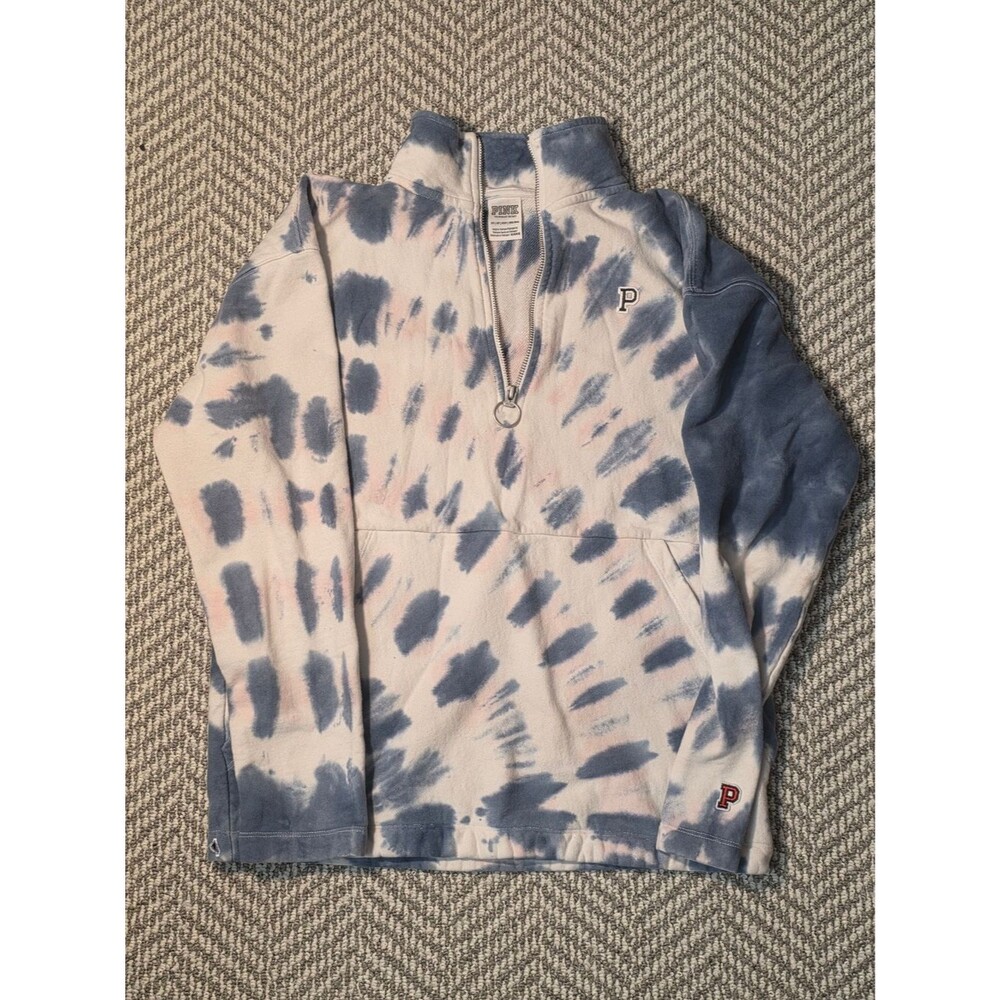 Victorias Secret PINK Womens Tie Dye Quarter Zip Fleece Sweatshirt Size XS
